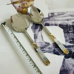 Mother Of Pearl Gold Serving Ladle & Flat (set of two)