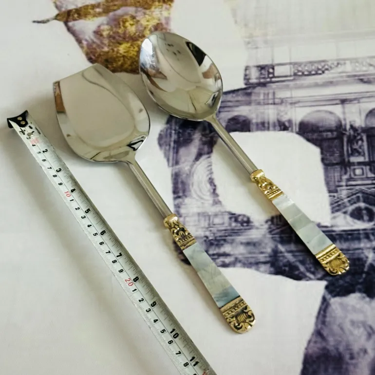 Mother Of Pearl Gold Serving Ladle & Flat (set of two)