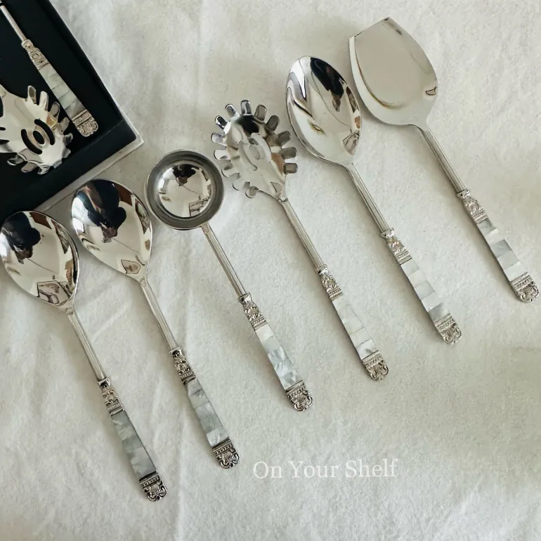 Mother Of Pearl Serving Cultery In Silver (Set Of Six)