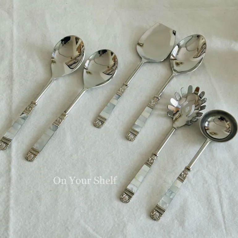 Mother Of Pearl Serving Cultery In Silver (Set Of Six)