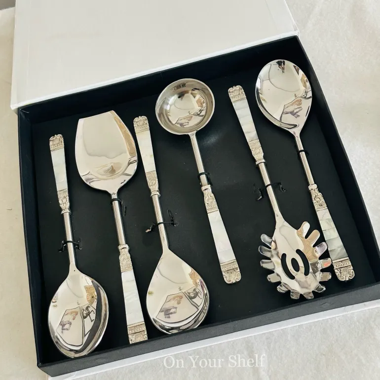 Mother Of Pearl Serving Cultery In Silver (Set Of Six)