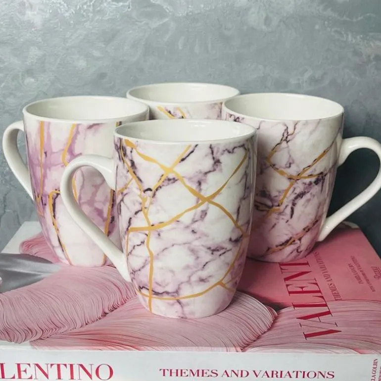 Mugs Pink Marble set of Four