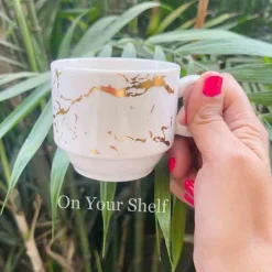 Mugs with Stand Marble White - Set of 4