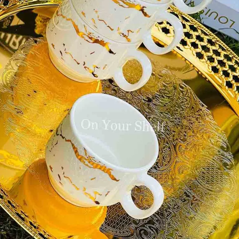 Mugs with Stand Marble White - Set of 4