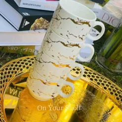 Mugs with Stand Marble White - Set of 4
