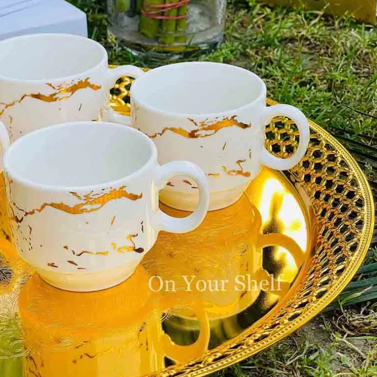 Mugs with Stand Marble White - Set of 4