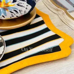 Napkin White w/Gold Print & Lace