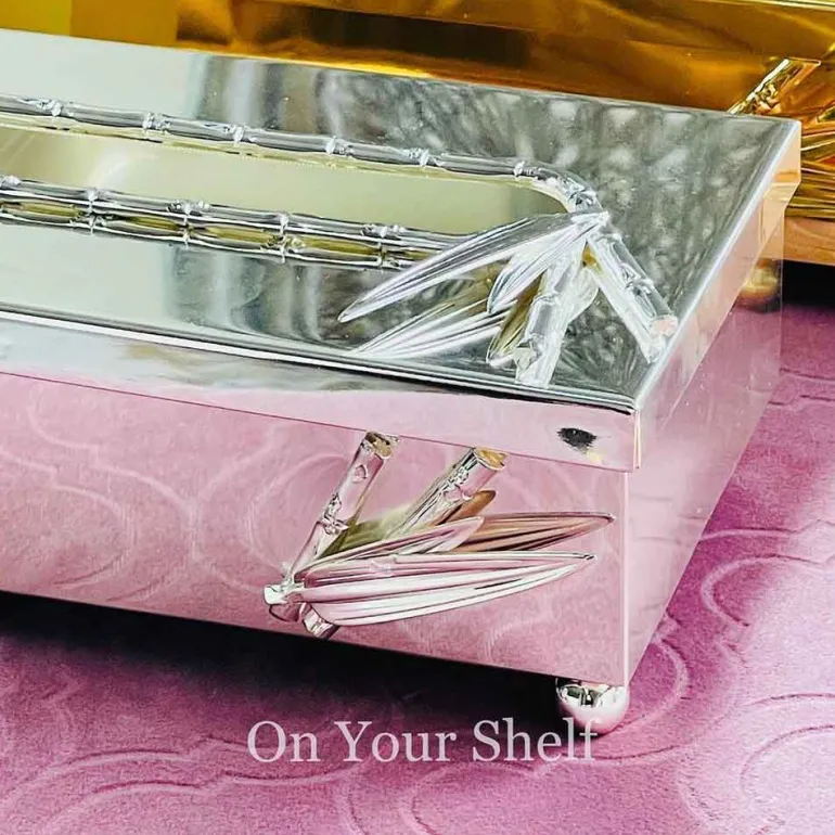 Orchid Tissue Box Silver Bamboo Leaf