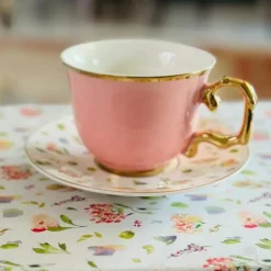 Pastel Pink Vintage Bloom (set of six cups and six saucers)