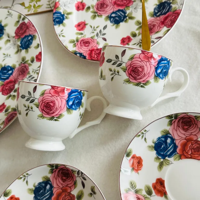 Petals of Blue and Pink Tea Set (24 piece tea set)