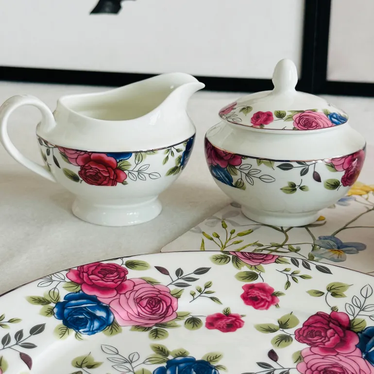 Petals of Blue and Pink Tea Set (24 piece tea set)