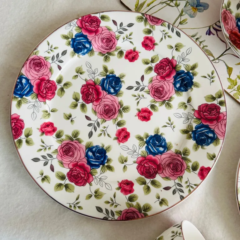 Petals of Blue and Pink Tea Set (24 piece tea set)