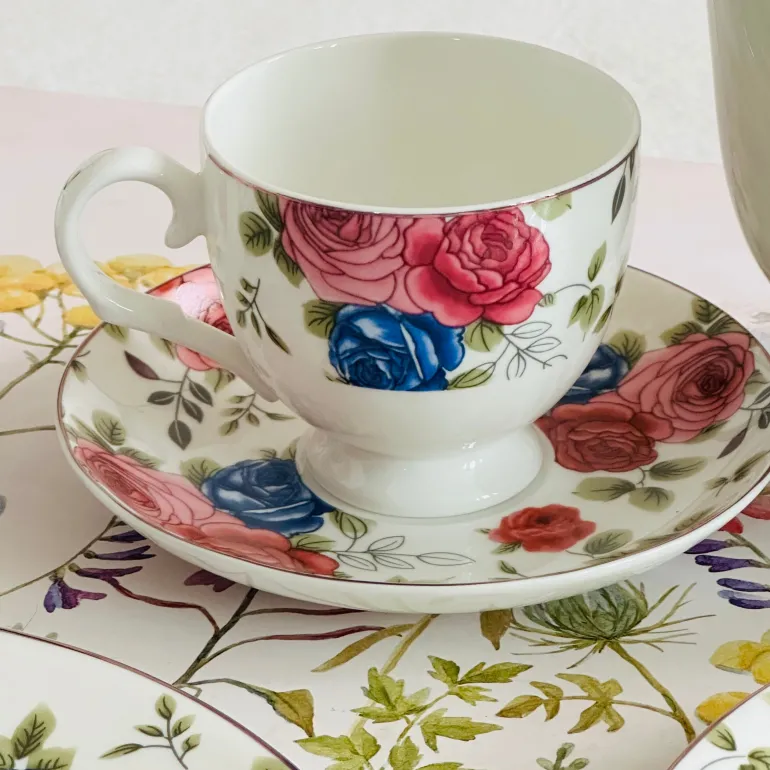 Petals of Blue and Pink Tea Set (24 piece tea set)
