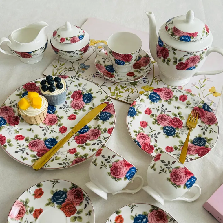 Petals of Blue and Pink Tea Set (24 piece tea set)