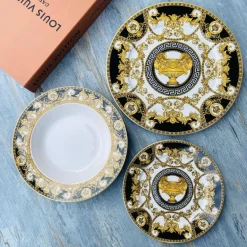 24 Piece Plate Set Versace Inspired Black & Matte Gold