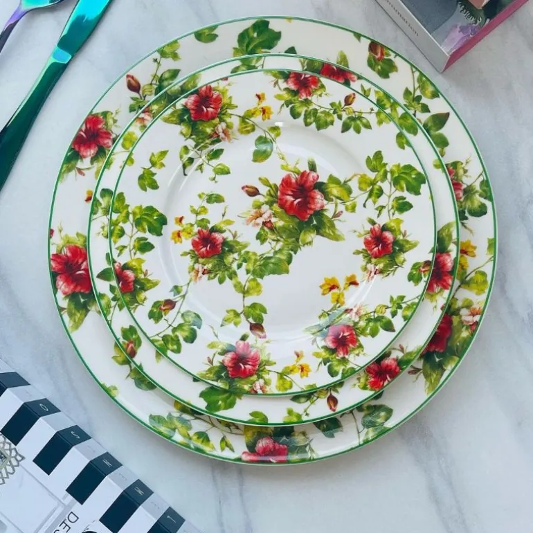 18 Piece Plate Set Wild Roses