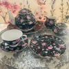 24 Piece Tea Set - Midnight Bloom White Handle