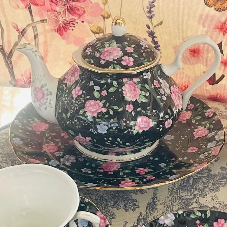 24 Piece Tea Set - Midnight Bloom White Handle