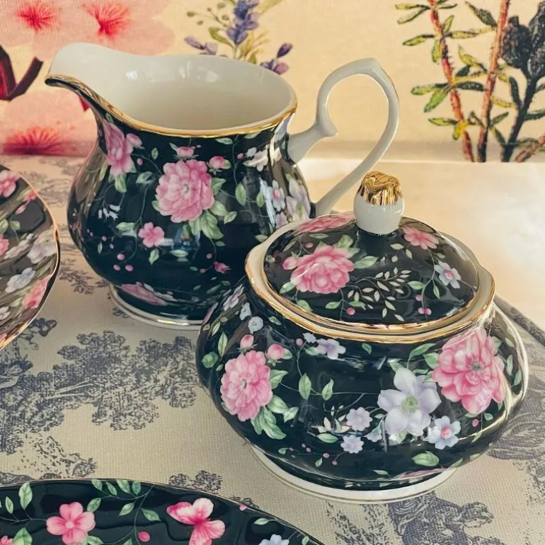 24 Piece Tea Set - Midnight Bloom White Handle