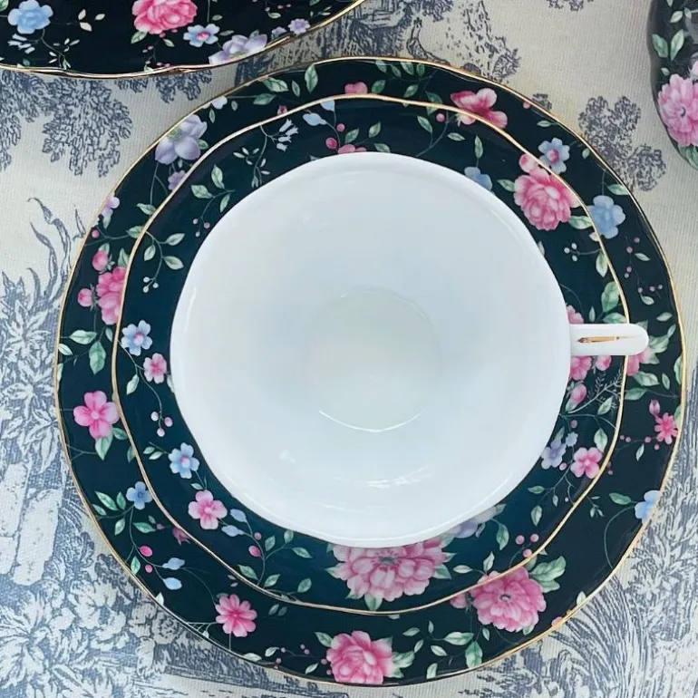 24 Piece Tea Set - Midnight Bloom White Handle