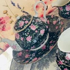 24 Piece Tea Set - Midnight Bloom White Handle