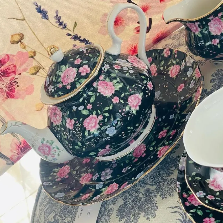 24 Piece Tea Set - Midnight Bloom White Handle