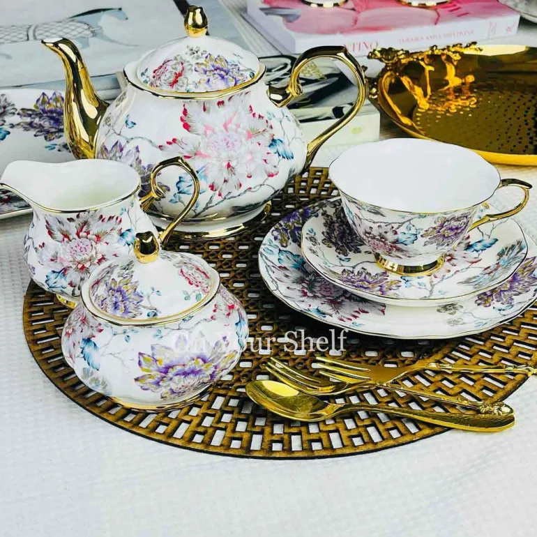 24 Piece Tea Set - Secret Garden Wild Love Purple & Blue