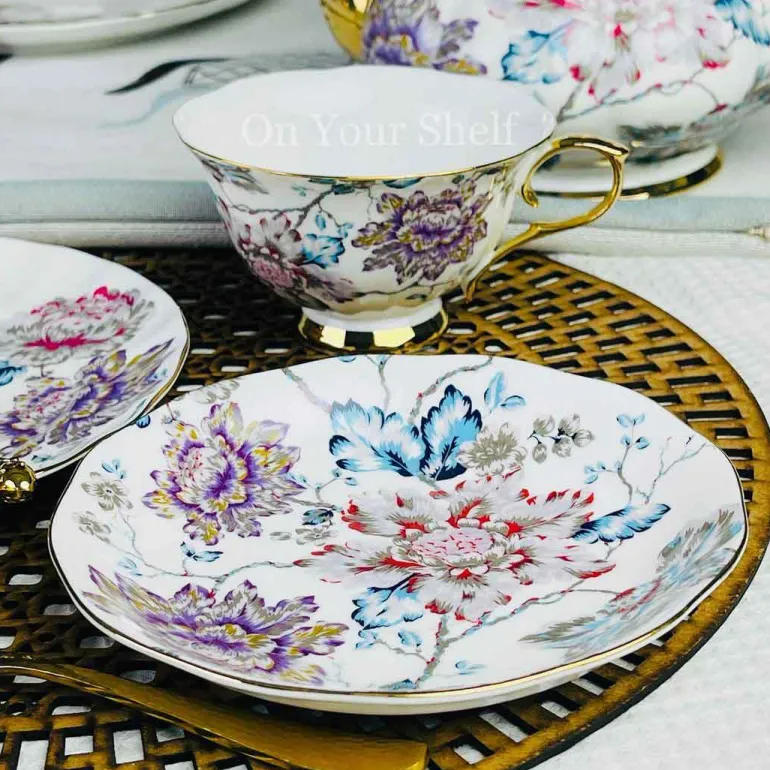 24 Piece Tea Set - Secret Garden Wild Love Purple & Blue