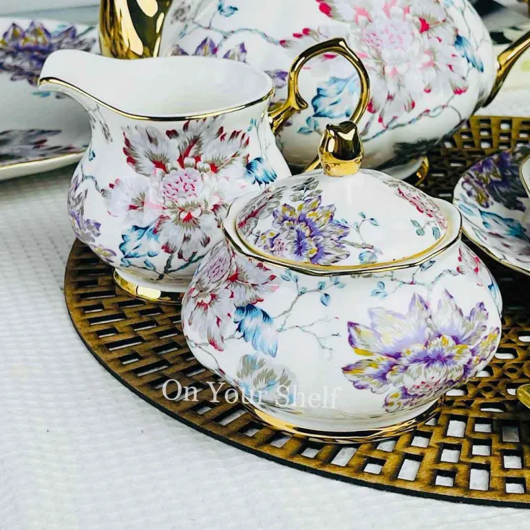 24 Piece Tea Set - Secret Garden Wild Love Purple & Blue