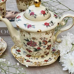 31 Piece Tea Set Beige & Red