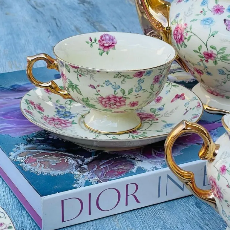 24 piece Tea Set Cream Floral Garden