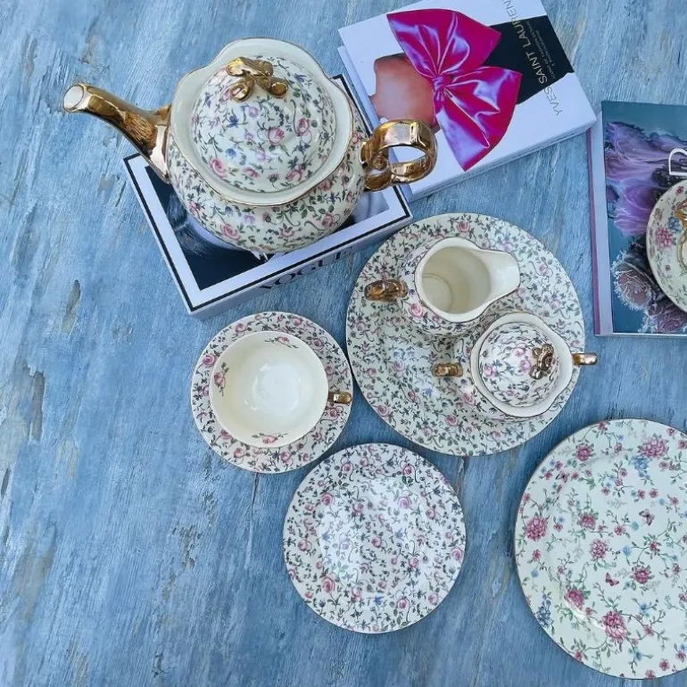 24 Piece Tea Set Cream Floral Cluster