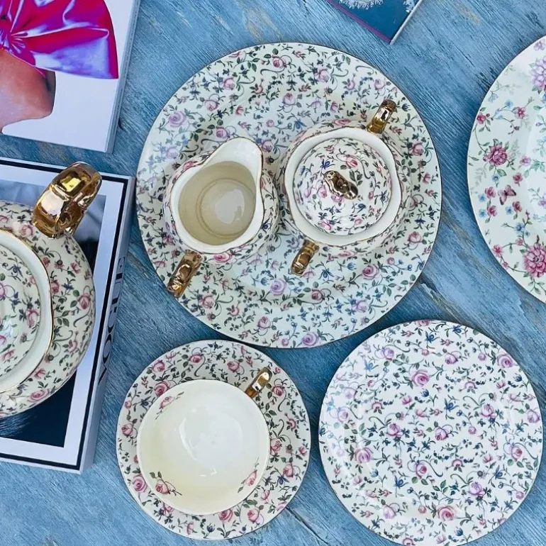 24 Piece Tea Set Cream Floral Cluster