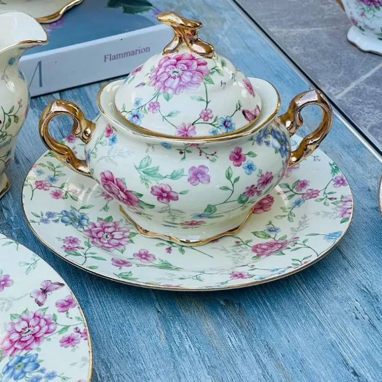 24 piece Tea Set Cream Floral Garden