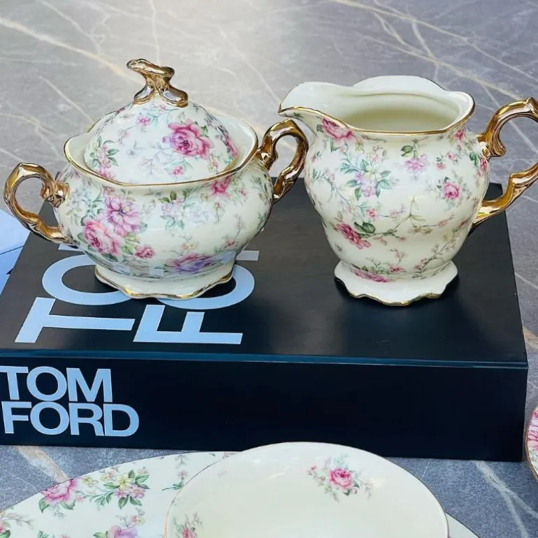 24 piece Tea Set Cream Floral Garden