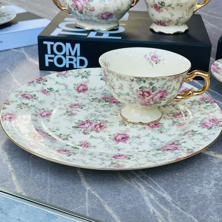 24 piece Tea Set Cream Floral Garden