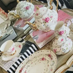 24 Piece Tea Set Secret Garden Pink Rose