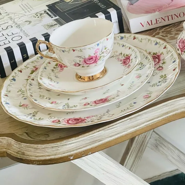 24 Piece Tea Set Secret Garden Pink Rose