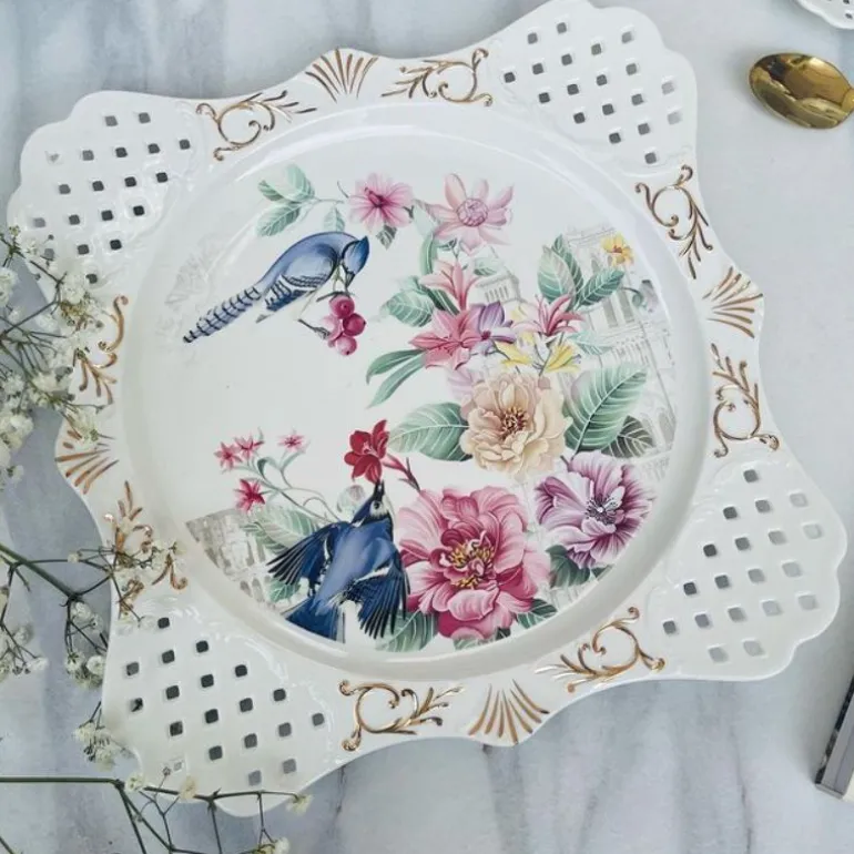 24 Piece Tea Set Summer Blue Bird Garden