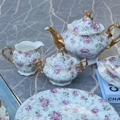 24 Piece Tea Set White Garden