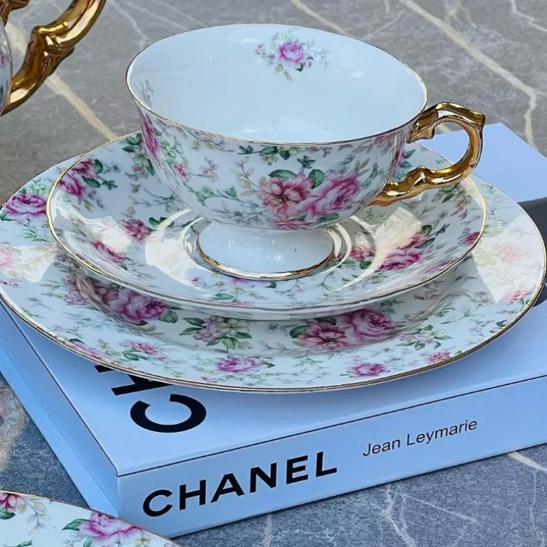 24 Piece Tea Set White Garden
