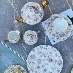 24 Piece Tea Set White Garden