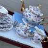 24 piece Tea Set White Pansy Love Purple
