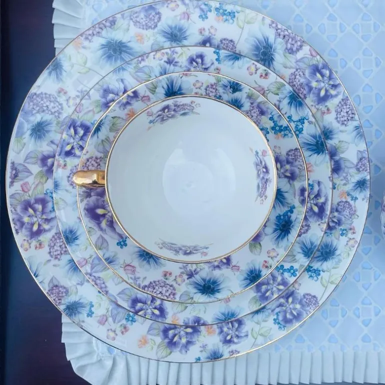 24 piece Tea Set White Pansy Love Purple
