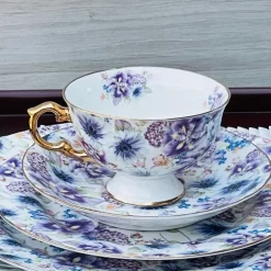 24 piece Tea Set White Pansy Love Purple