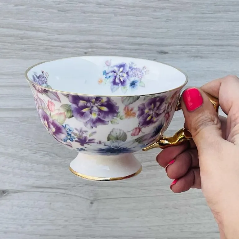 24 piece Tea Set White Pansy Love Purple