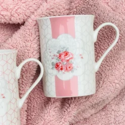 Pink & Grey Floral Mugs (set of six)