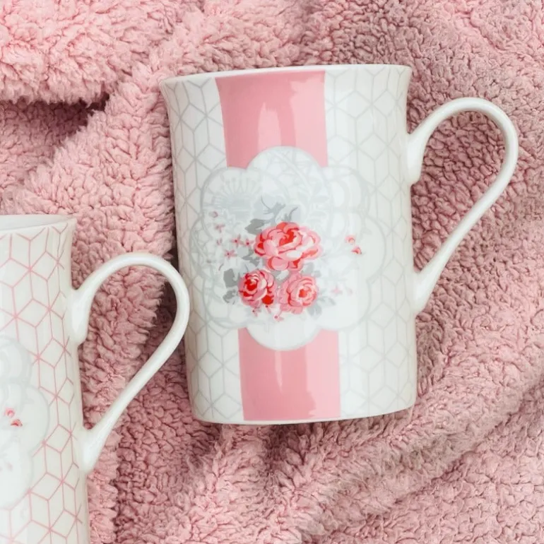 Pink & Grey Floral Mugs (set of six)