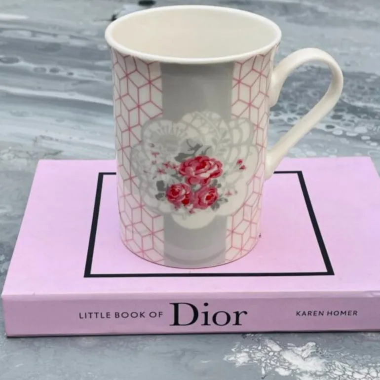 Pink & Grey Floral Mugs (set of six)