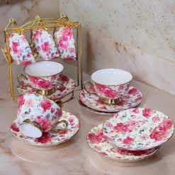 Pink Floral Serenity (set of six cups and saucers)
